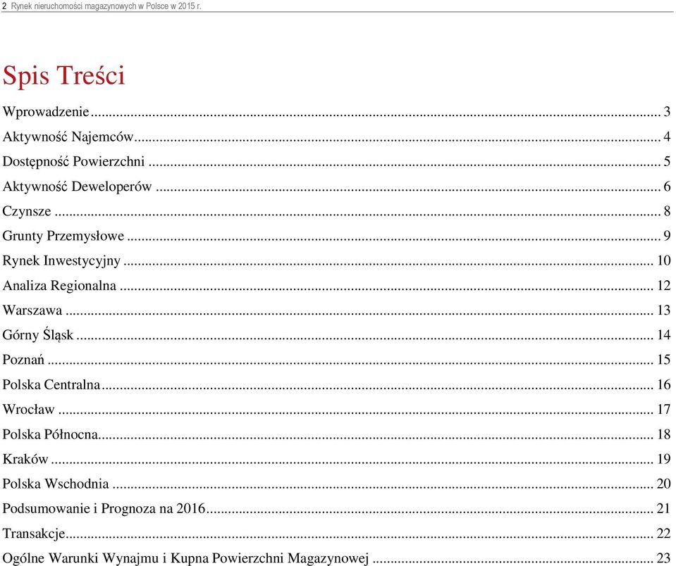 .. 10 Analiza Regionalna... 12 Warszawa... 13 Górny Śląsk... 14 Poznań... 15 Polska Centralna... 16 Wrocław.