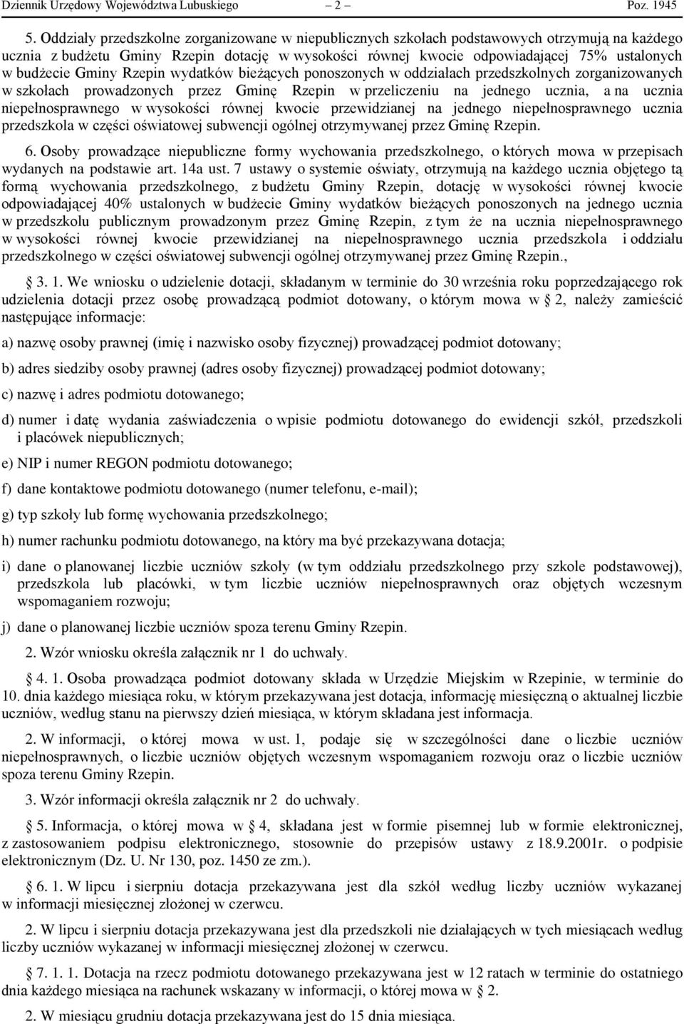 budżecie Gminy Rzepin wydatków bieżących ponoszonych w oddziałach przedszkolnych zorganizowanych w szkołach prowadzonych przez Gminę Rzepin w przeliczeniu na jednego ucznia, a na ucznia