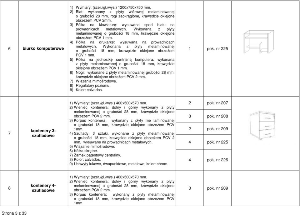 4) Półka na drukarkę: wysuwana na prowadnicach metalowych. Wykonana z płyty melaminowanej o grubości 18 mm, krawędzie oklejone obrzeŝem PCV 1 mm.