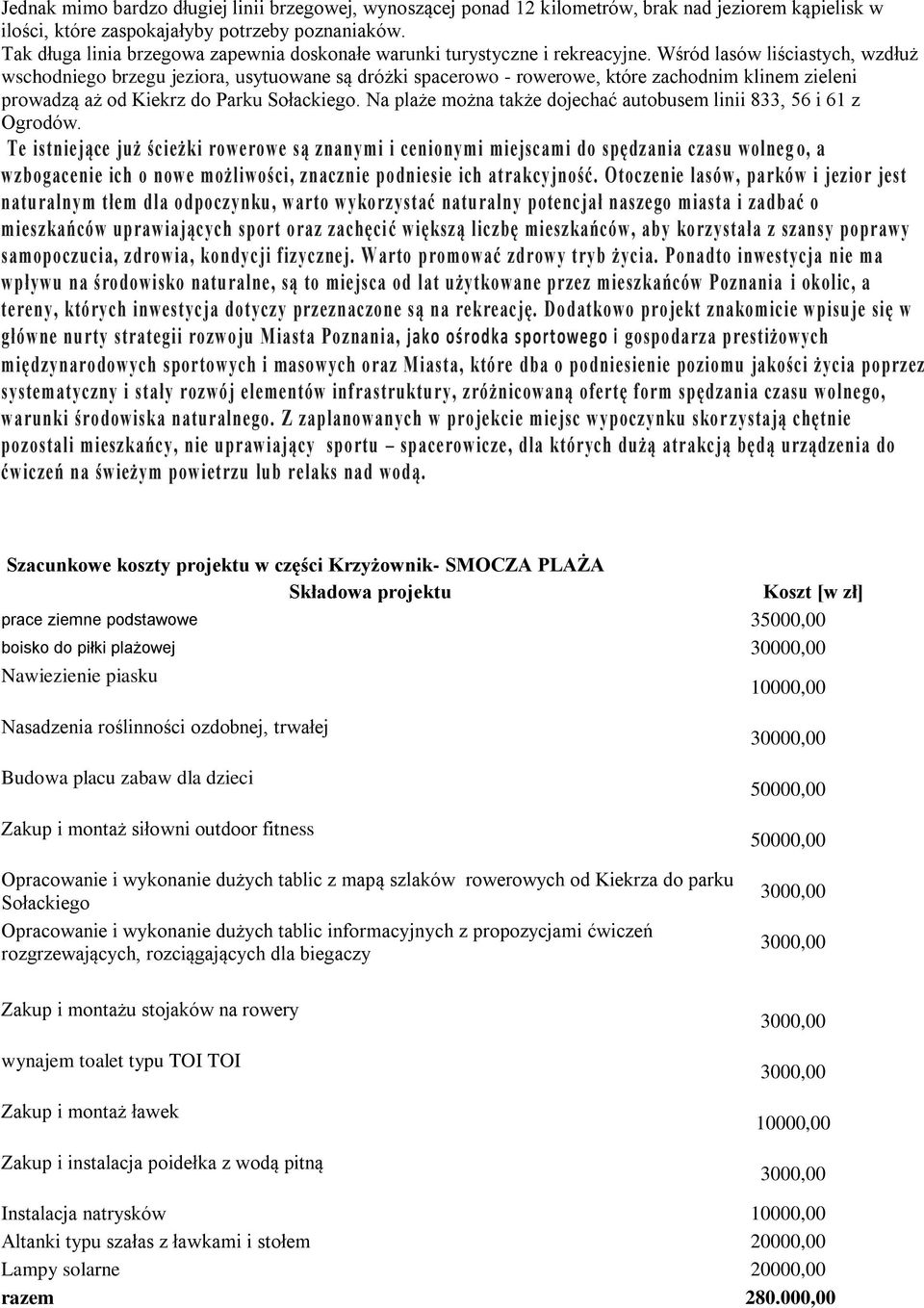 Wśród lasów liściastych, wzdłuż wschodniego brzegu jeziora, usytuowane są dróżki spacerowo - rowerowe, które zachodnim klinem zieleni prowadzą aż od Kiekrz do Parku Sołackiego.