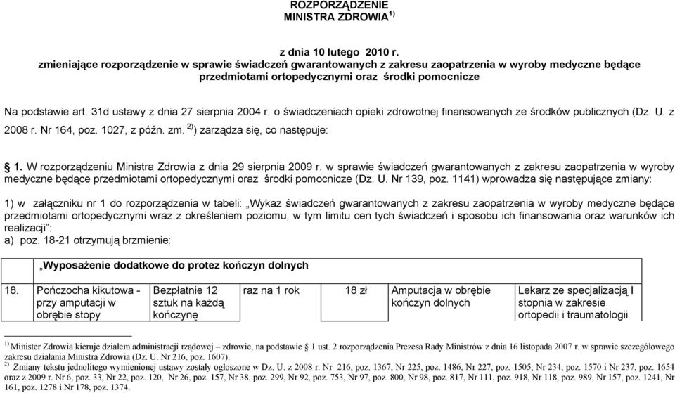 31d ustawy z dnia 27 sierpnia 2004 r. o świadczeniach opieki zdrowotnej finansowanych ze środków publicznych (Dz. U. z 2008 r. Nr 164, poz. 1027, z późn. zm. 2) ) zarządza się, co następuje: 1.