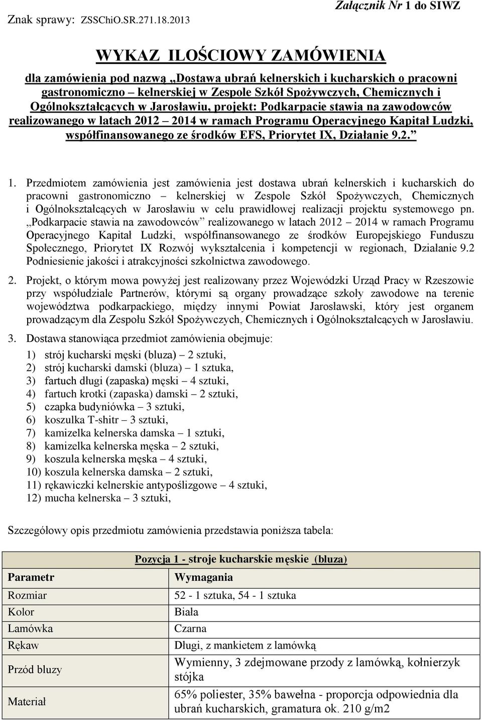 i Ogólnokształcących w Jarosławiu, projekt: Podkarpacie stawia na zawodowców realizowanego w latach 2012 2014 w ramach Programu Operacyjnego Kapitał Ludzki, współfinansowanego ze środków EFS,