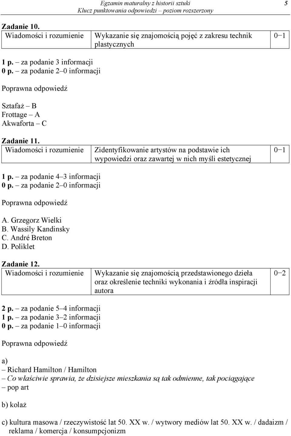 za podanie 4 3 informacji 0 p. za podanie 2 0 informacji A. Grzegorz Wielki B. Wassily Kandinsky C. André Breton D. Poliklet Zadanie 12.