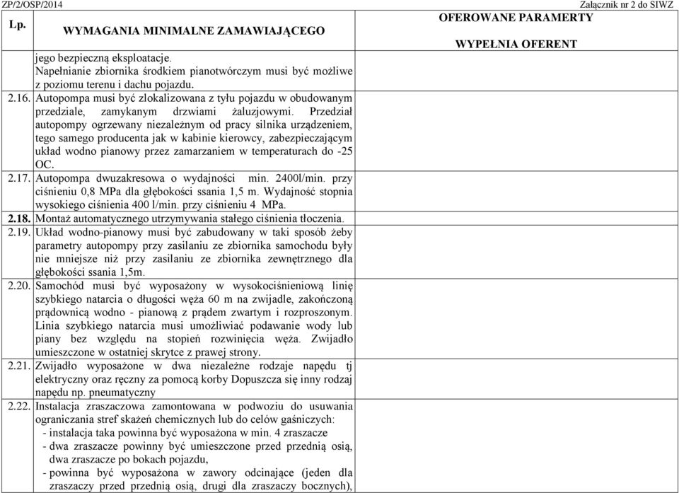 Przedział autopompy ogrzewany niezależnym od pracy silnika urządzeniem, tego samego producenta jak w kabinie kierowcy, zabezpieczającym układ wodno pianowy przez zamarzaniem w temperaturach do -25 OC.