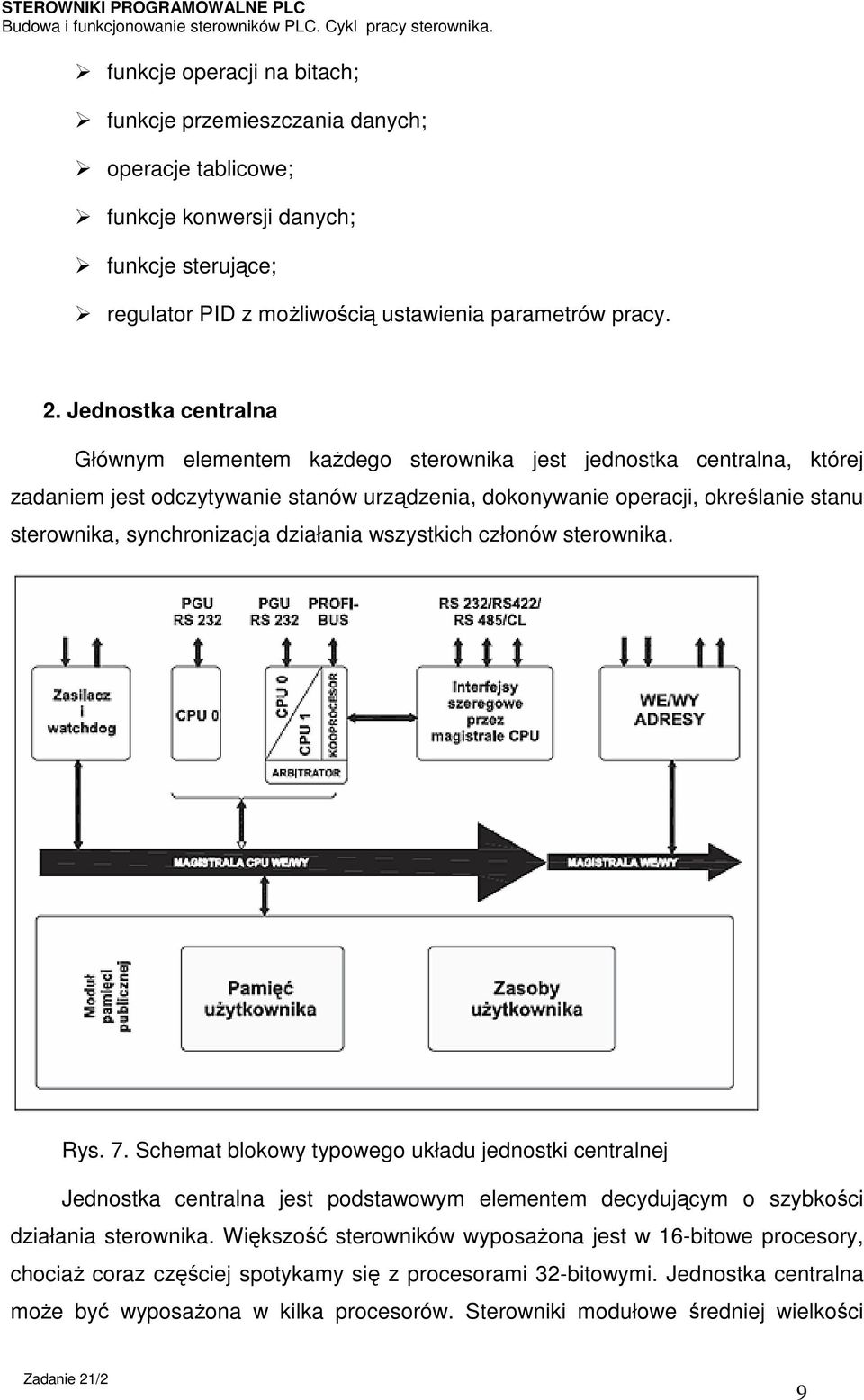 synchronizacja działania wszystkich członów sterownika. Rys. 7.