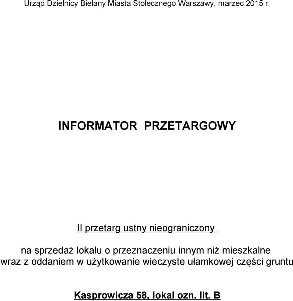 lokalu o przeznaczeniu innym niż mieszkalne wraz z oddaniem w