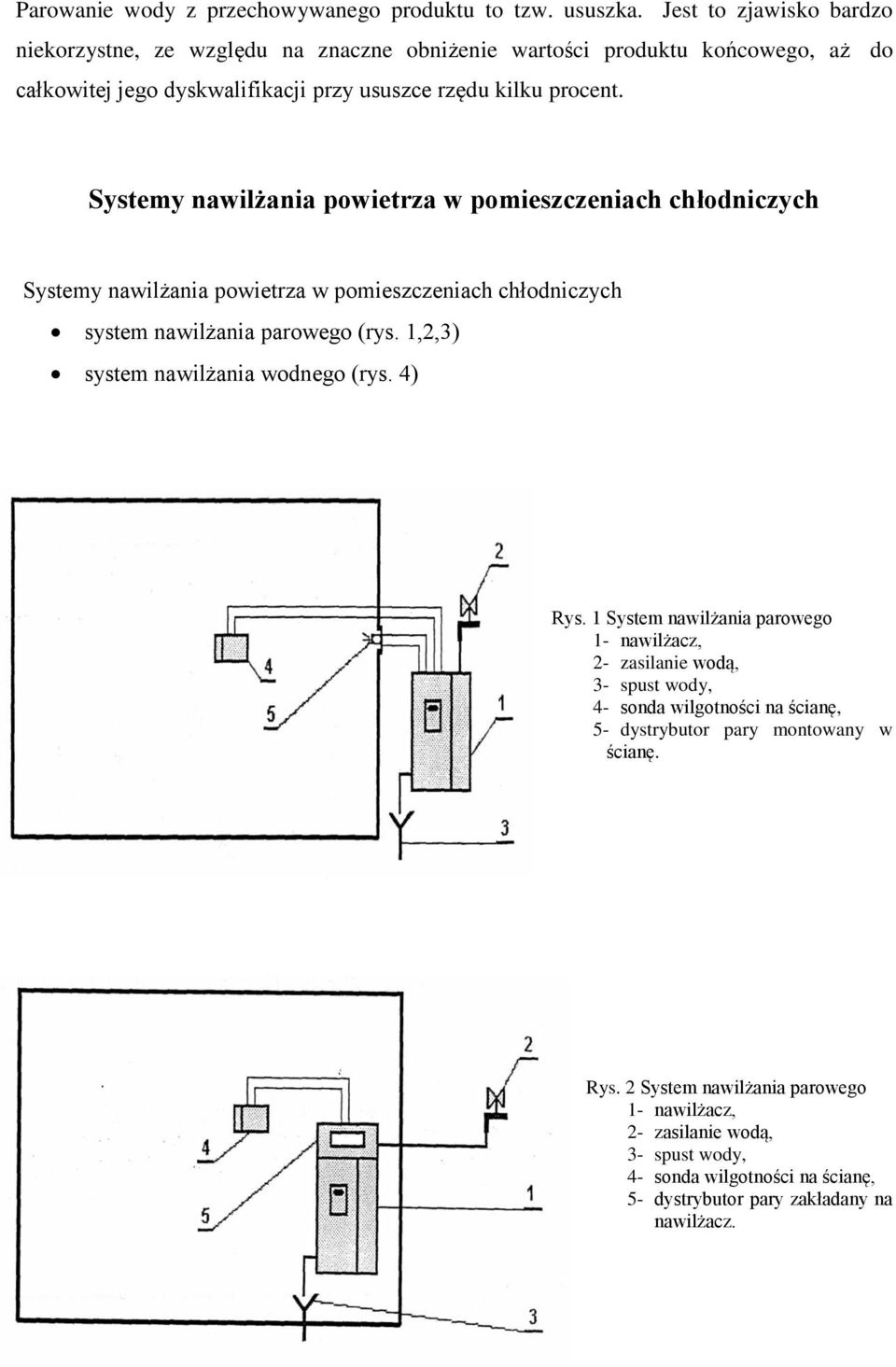 Systemy nawilżania powietrza w pomieszczeniach chłodniczych Systemy nawilżania powietrza w pomieszczeniach chłodniczych system nawilżania parowego (rys.