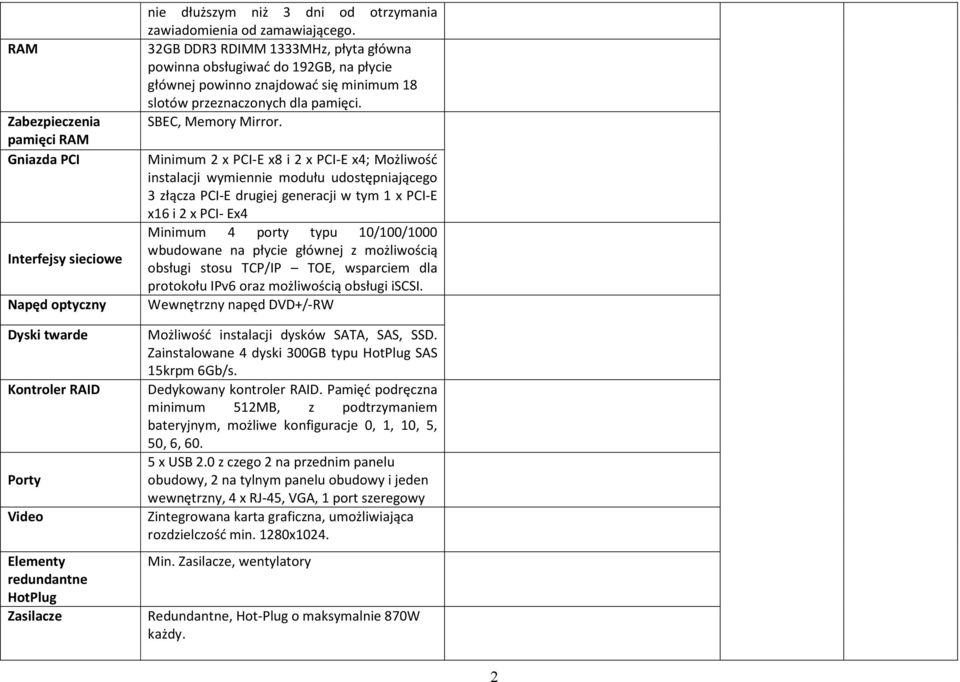 Minimum 2 x PCI-E x8 i 2 x PCI-E x4; Możliwość instalacji wymiennie modułu udostępniającego 3 złącza PCI-E drugiej generacji w tym 1 x PCI-E x16 i 2 x PCI- Ex4 Minimum 4 porty typu 10/100/1000