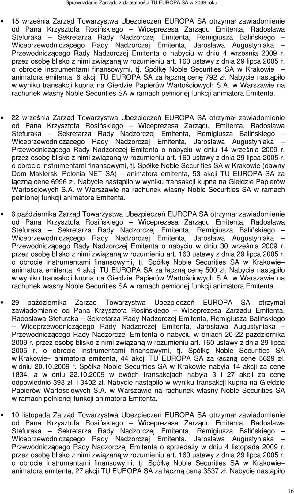 przez osobę blisko z nimi związaną w rozumieniu art. 160 ustawy z dnia 29 lipca 2005 r. o obrocie instrumentami finansowymi, tj.