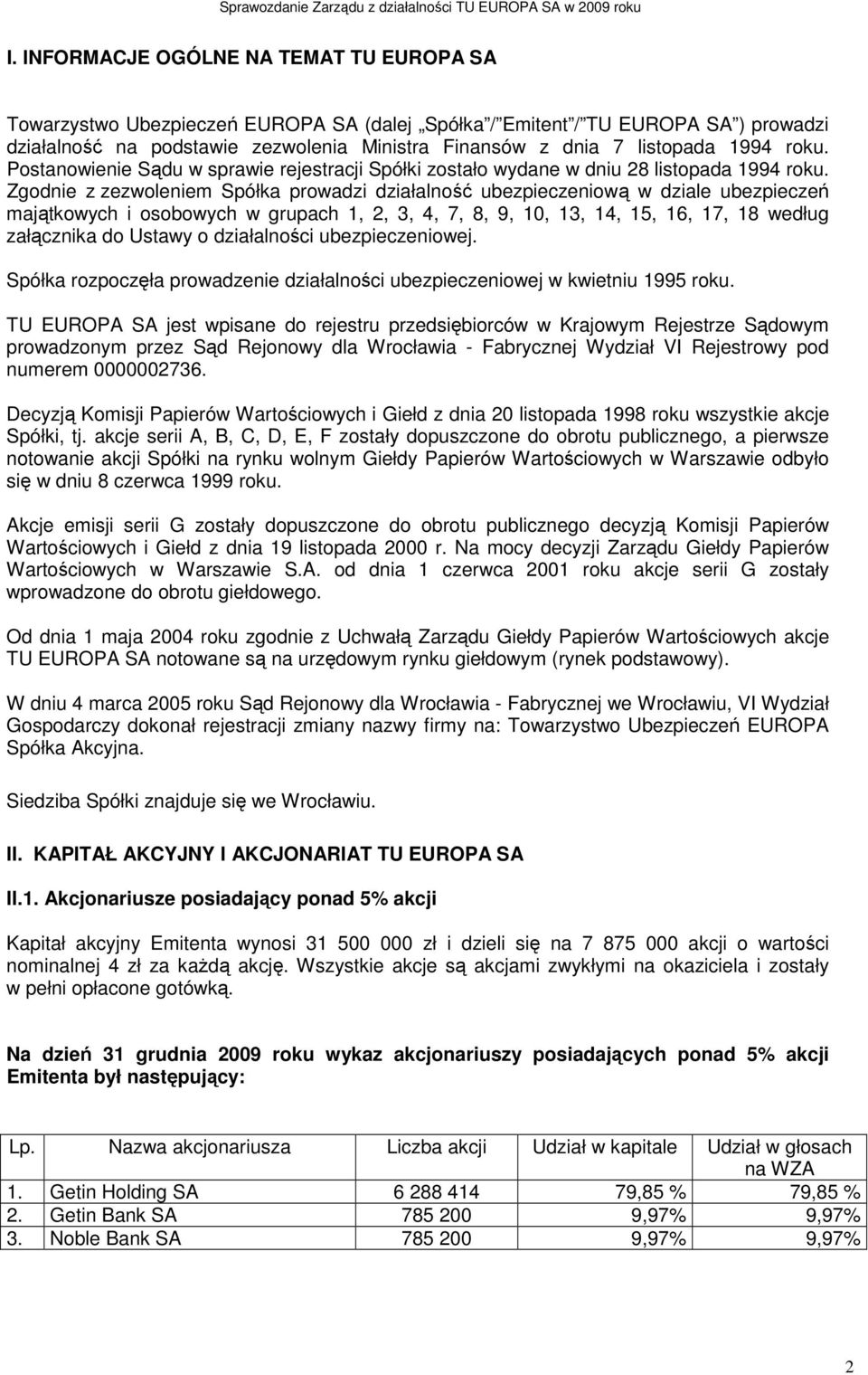 Zgodnie z zezwoleniem Spółka prowadzi działalność ubezpieczeniową w dziale ubezpieczeń majątkowych i osobowych w grupach 1, 2, 3, 4, 7, 8, 9, 10, 13, 14, 15, 16, 17, 18 według załącznika do Ustawy o