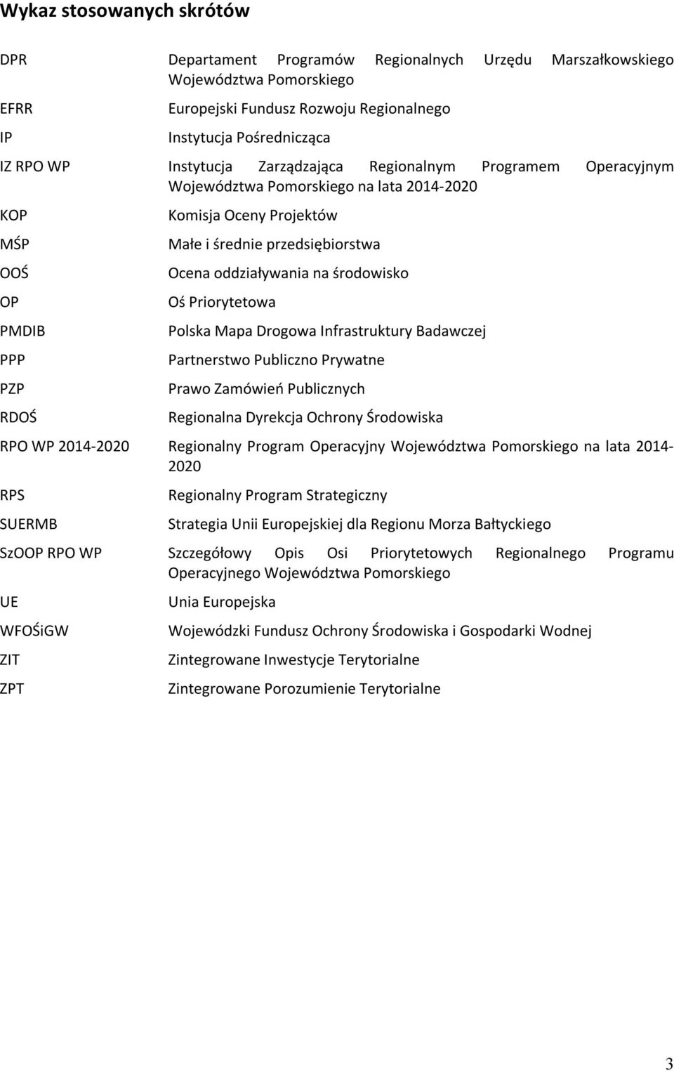 oddziaływania na środowisko Oś Priorytetowa Polska Mapa Drogowa Infrastruktury Badawczej Partnerstwo Publiczno Prywatne Prawo Zamówień Publicznych Regionalna Dyrekcja Ochrony Środowiska RPO WP