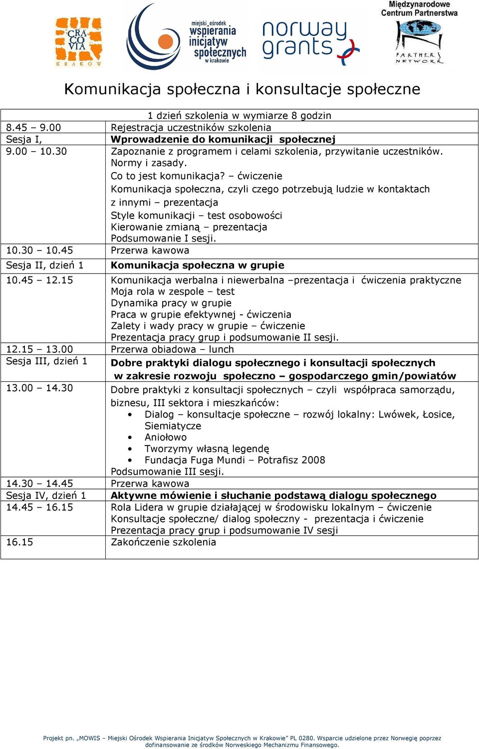 Sesja II, dzień 1 Komunikacja społeczna w grupie 10.45 12.