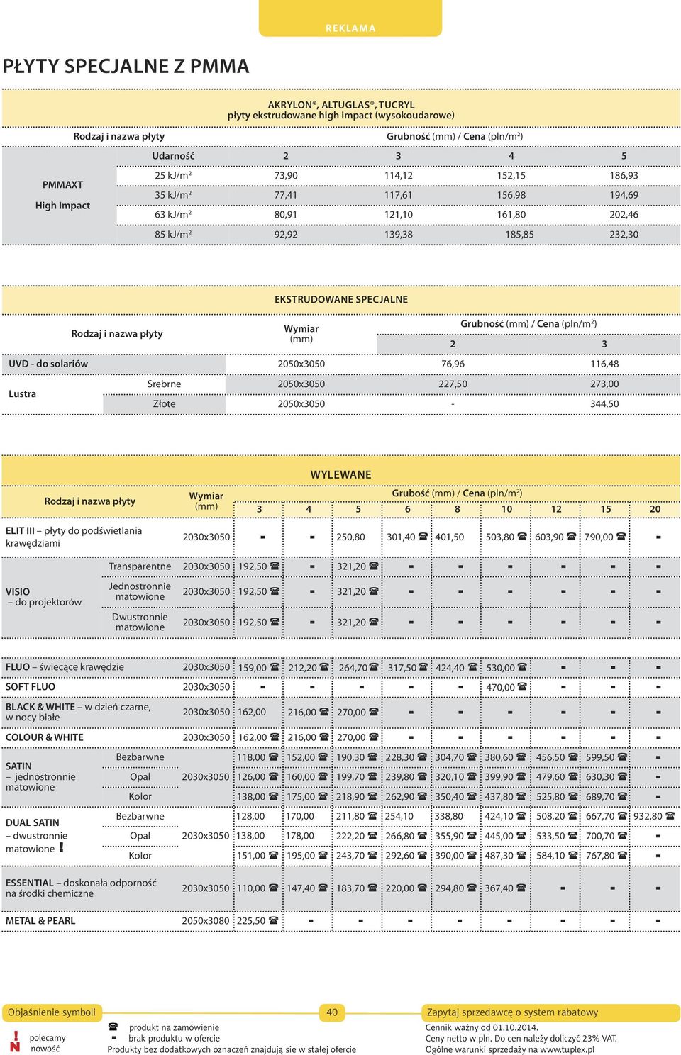 73,00 75,53 109,00 113,05 145,00 151,05 kj/m 2 73,90 114,12 152,15 186,93 pmmaxt HIGH IMPACT Udarność 35 kj/m 2 77,41 117,61 156,98 194,69 High Impact 85 kj/m 2 2050x3050 83,00 85,50 125,00 128,25