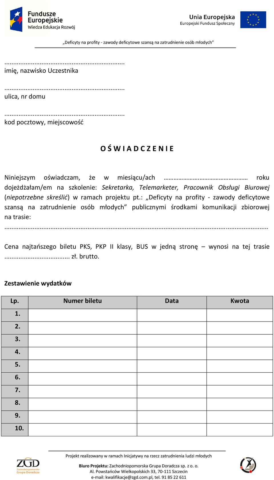 : Deficyty na profity - zawody deficytowe szansą na zatrudnienie osób młodych publicznymi środkami komunikacji zbiorowej na trasie:.