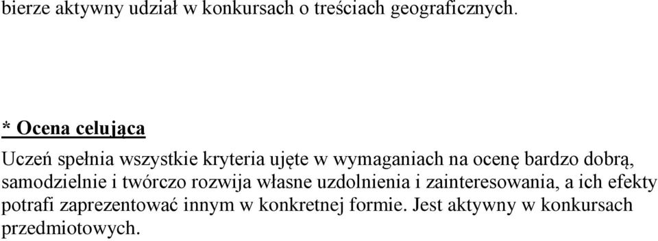 bardzo dobrą, samodzielnie i twórczo rozwija własne uzdolnienia i