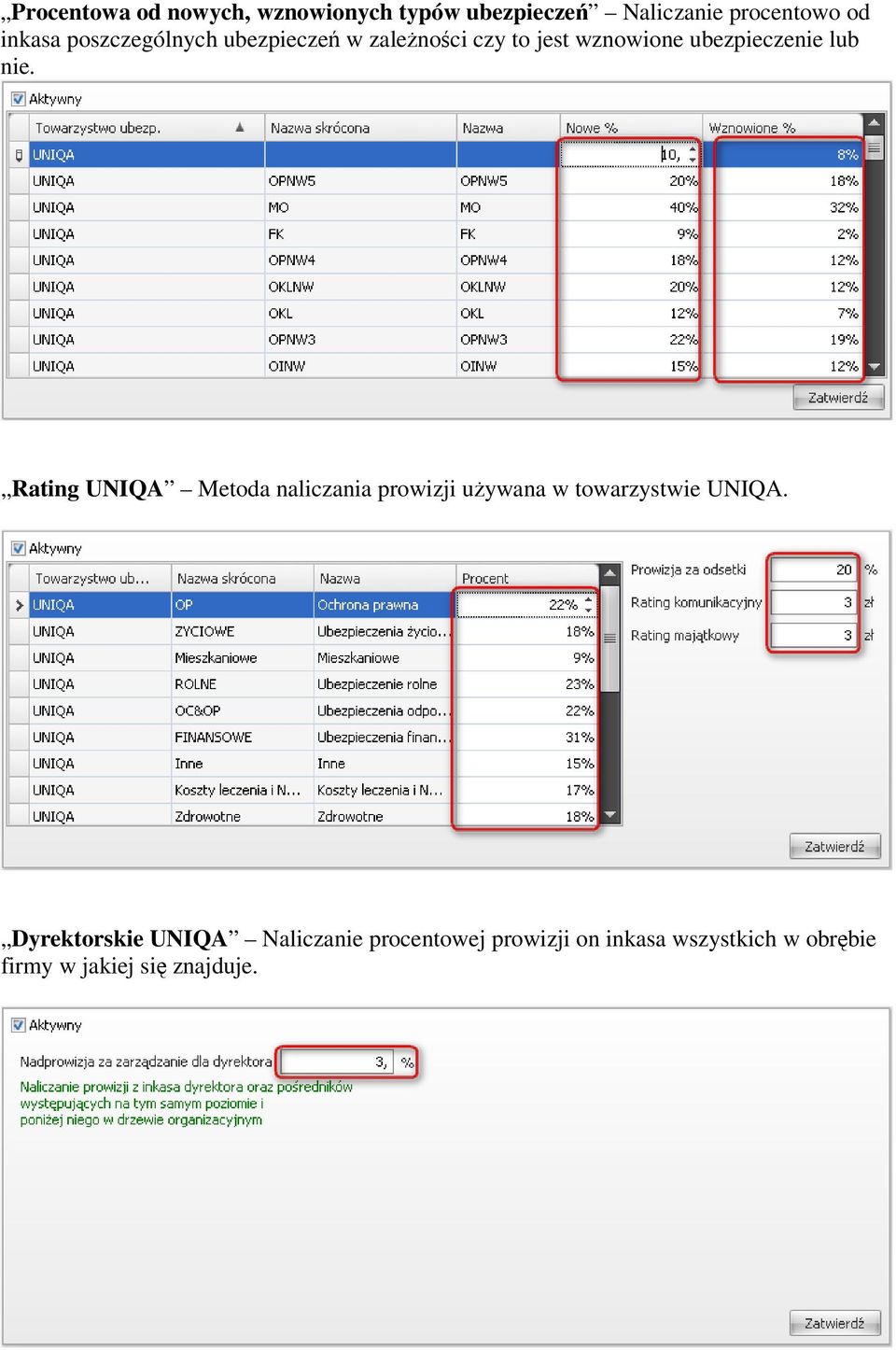 Rating UNIQA Metoda naliczania prowizji używana w towarzystwie UNIQA.