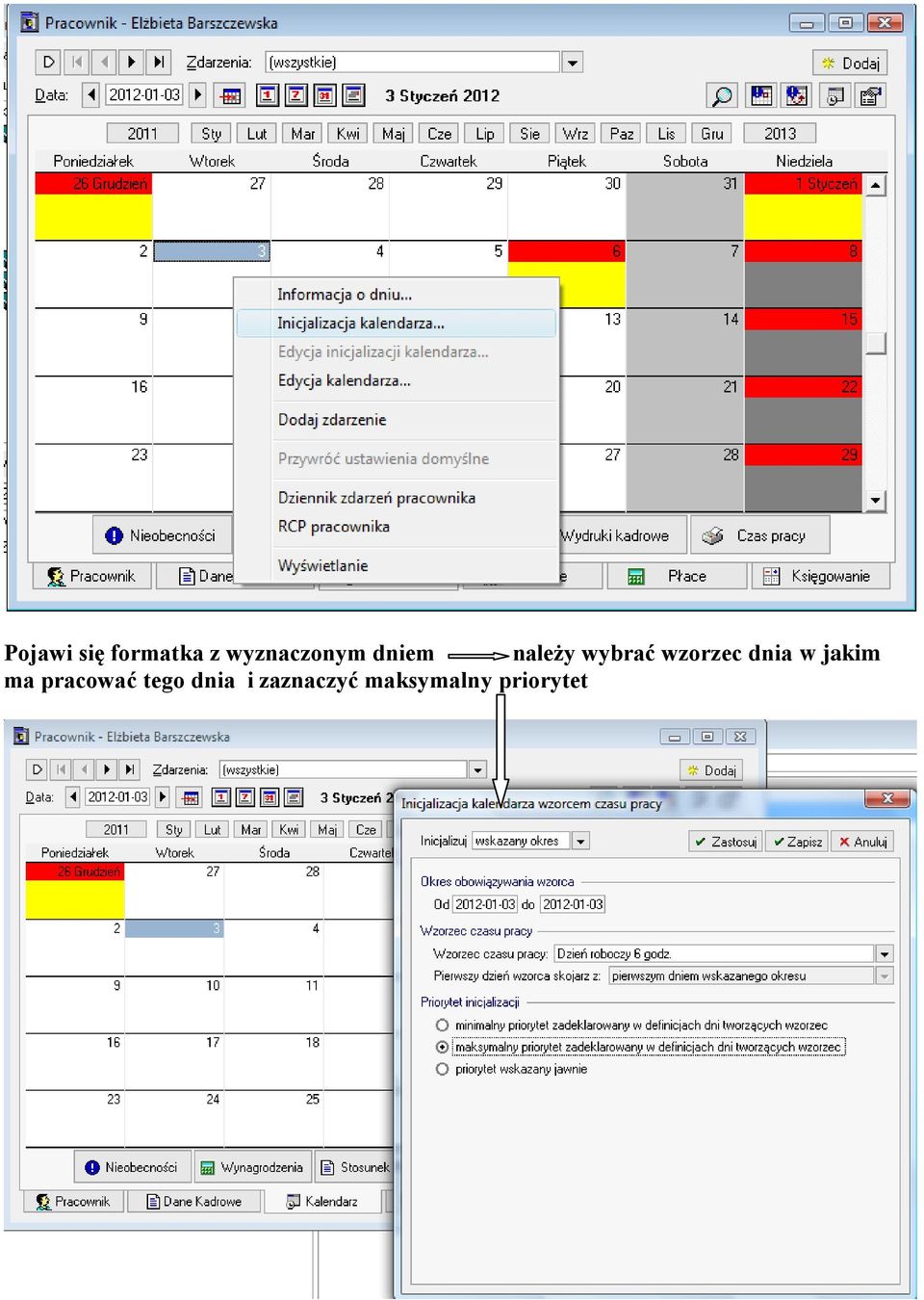 wzorzec dnia w jakim ma pracować