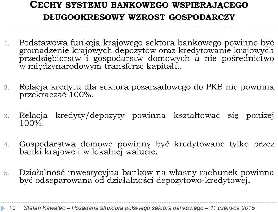 pośrednictwo w międzynarodowym transferze kapitału. 2. Relacja kredytu dla sektora pozarządowego do PKB nie powinna przekraczać 100%. 3.