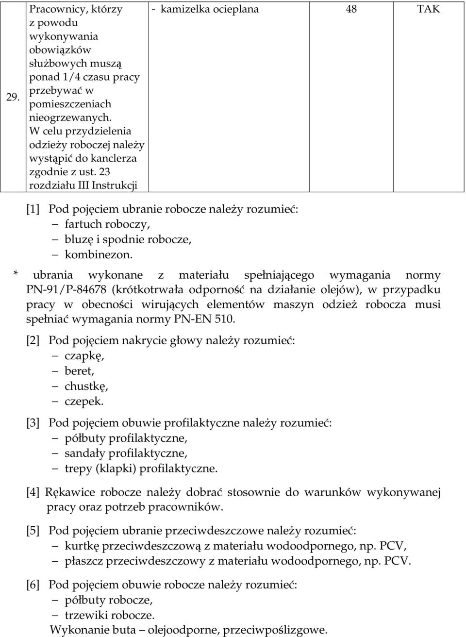 23 rozdziału III Instrukcji - kamizelka ocieplana [1] Pod pojęciem ubranie robocze naleŝy rozumieć: fartuch roboczy, bluzę i spodnie robocze, kombinezon.