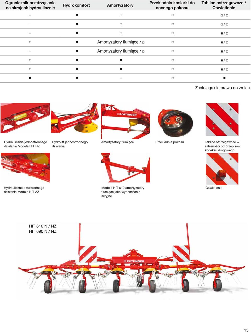 Hydraulicznie jednostronnego działania Modele HIT NZ Hydrolift jednostronnego działania Amortyzatory tłumiące Przekładnia pokosu Tablice