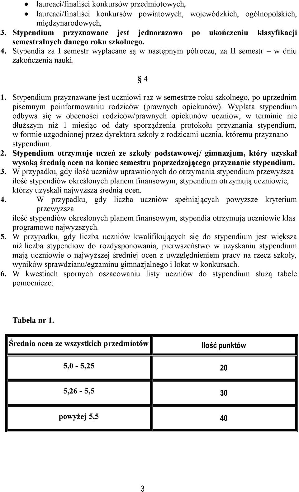 Stypendia za I semestr wypłacane są w następnym półroczu, za II semestr w dniu zakończenia nauki. 4 1.