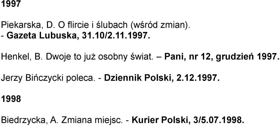 Dwoje to już osobny świat. Pani, nr 12, grudzień 1997.