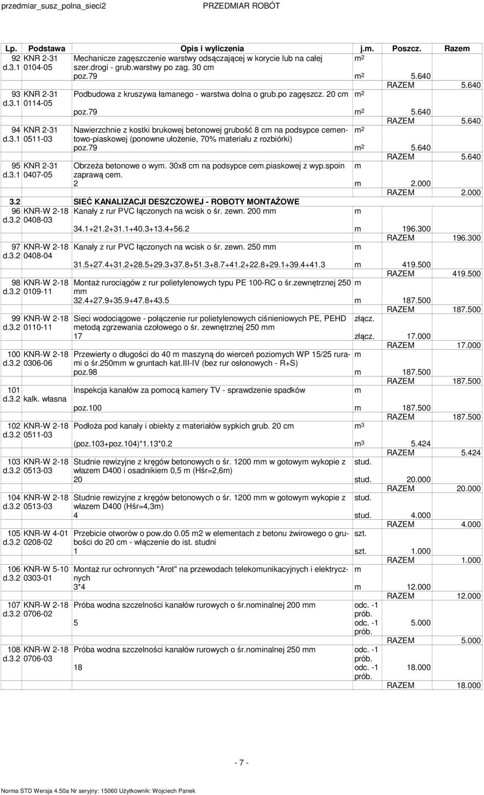 3.1 0511-03 (ponowne ułożenie, 70% ateriału z rozbiórki) poz.79 2 5.640 95 KNR 2-31 Obrzeża betonowe o wy. 30x8 c na podsypce ce.piaskowej z wyp.spoin d.3.1 0407-05 zaprawą ce. 2 2.000 RAZEM 2.000 3.