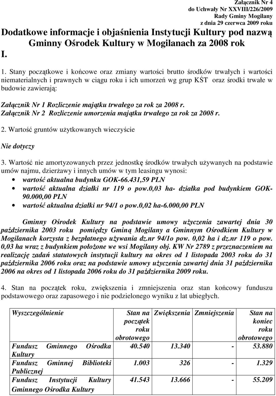 Stany początkowe i końcowe oraz zmiany wartości brutto środków trwałych i wartości niematerialnych i prawnych w ciągu roku i ich umorzeń wg grup KŚT oraz środki trwałe w budowie zawierają: Załącznik