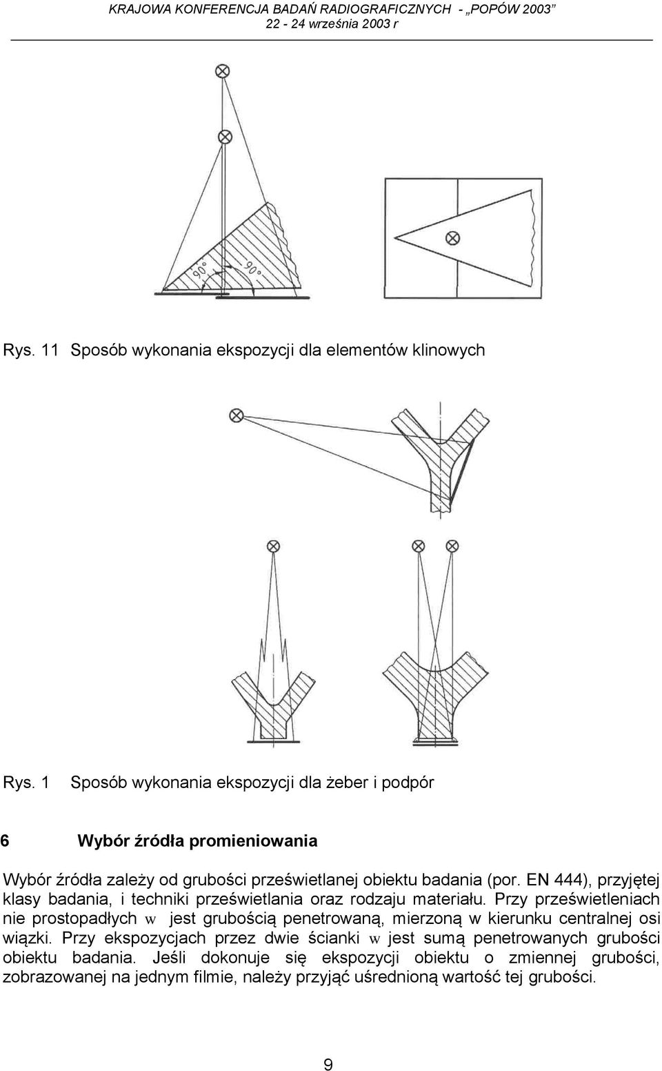 EN 444), przyjętej klasy badania, i techniki prześwietlania oraz rodzaju materiału.