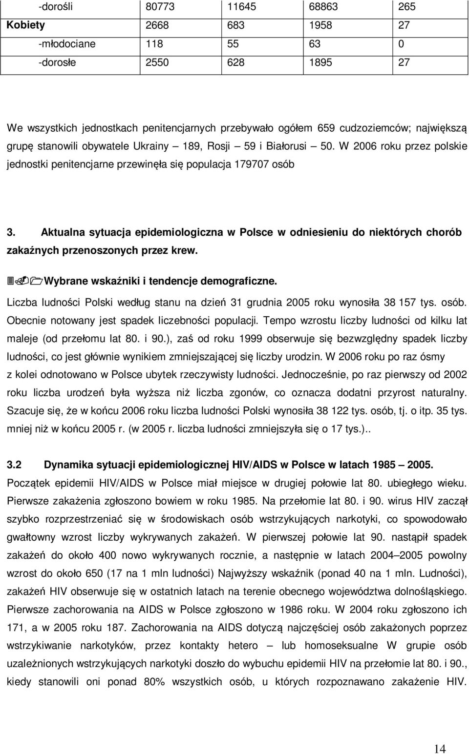 Aktualna sytuacja epidemiologiczna w Polsce w odniesieniu do niektórych chorób zakaźnych przenoszonych przez krew. 3.1 Wybrane wskaźniki i tendencje demograficzne.