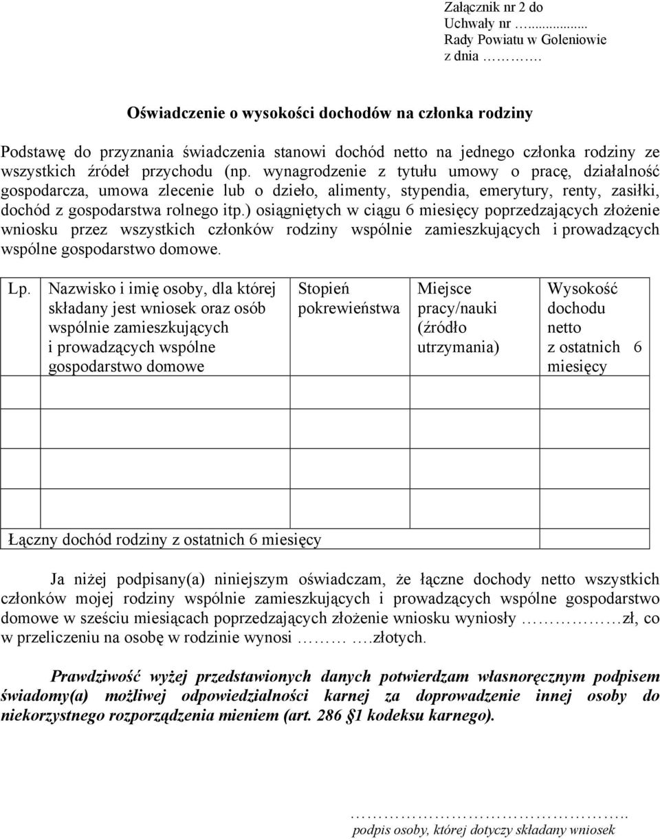 wynagrodzenie z tytułu umowy o pracę, działalność gospodarcza, umowa zlecenie lub o dzieło, alimenty, stypendia, emerytury, renty, zasiłki, dochód z gospodarstwa rolnego itp.