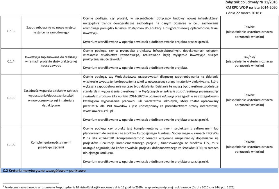 4 Inwestycja zaplanowana do realizacji w ramach projektu służy praktycznej nauce zawodu Ocenie podlega, czy w przypadku projektów infrastrukturalnych, dedykowanych usługom w zakresie szkolnictwa