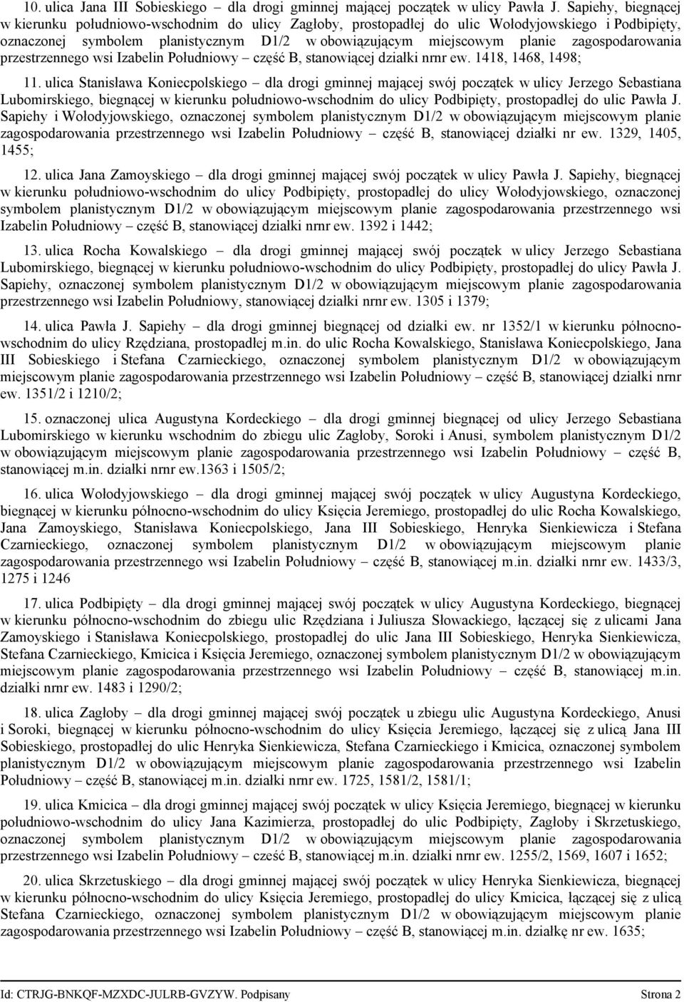 zagospodarowania przestrzennego wsi Izabelin Południowy część B, stanowiącej działki nrnr ew. 1418, 1468, 1498; 11.