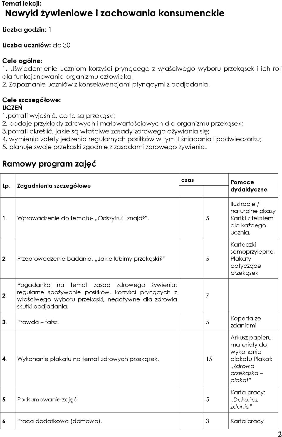 Cele szczegółowe: UCZEŃ 1.potrafi wyjaśnić, co to są przekąski; 2. podaje przykłady zdrowych i małowartościowych dla organizmu przekąsek; 3.