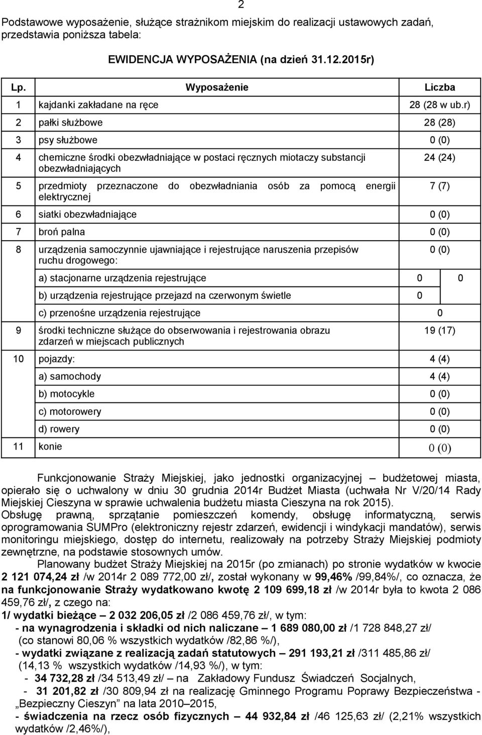 r) 2 pałki służbowe 28 (28) 3 psy służbowe 0 (0) 4 chemiczne środki obezwładniające w postaci ręcznych miotaczy substancji obezwładniających 5 przedmioty przeznaczone do obezwładniania osób za pomocą