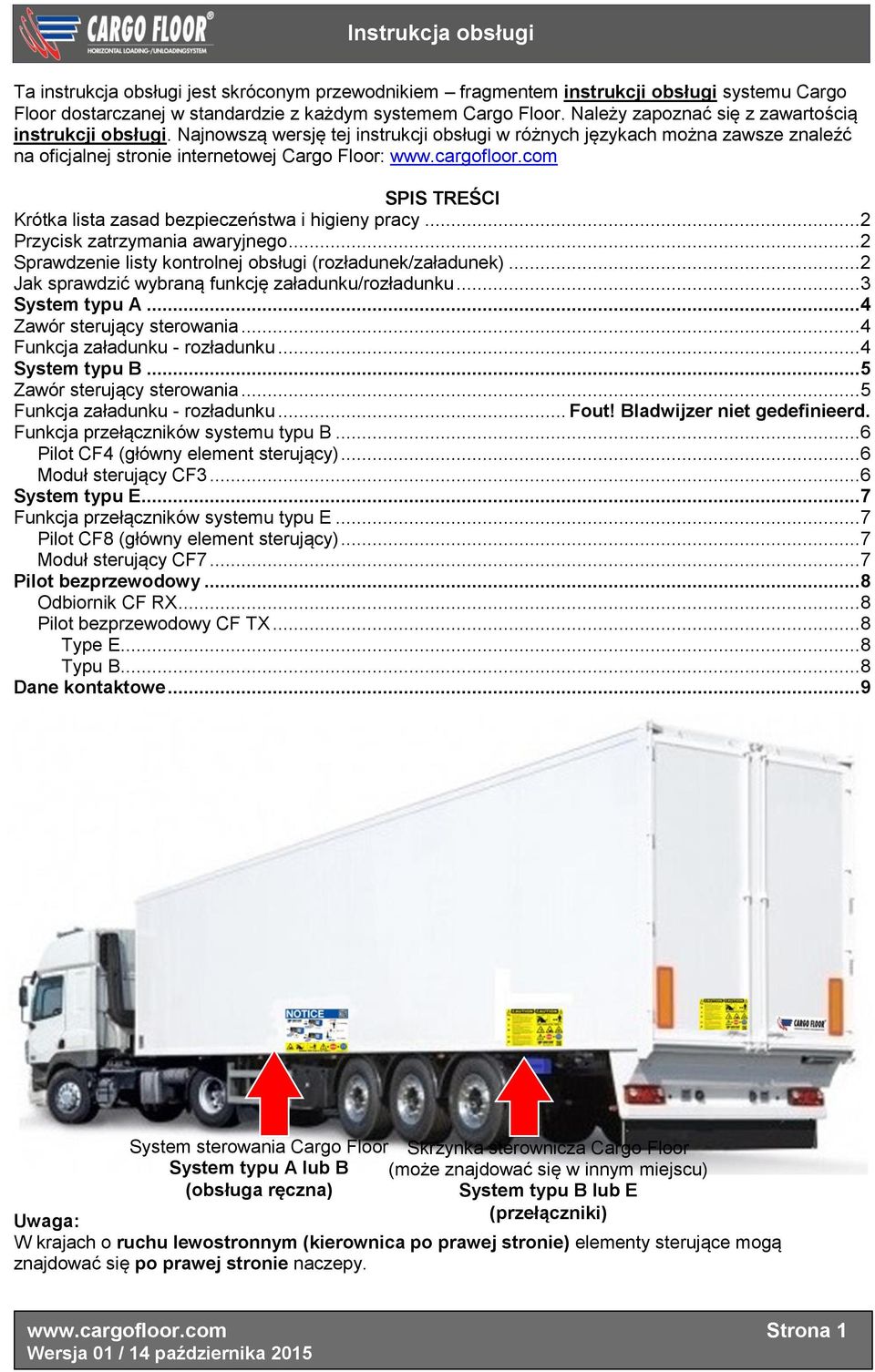 com SPIS TREŚCI Krótka lista zasad bezpieczeństwa i higieny pracy... 2 Przycisk zatrzymania awaryjnego... 2 Sprawdzenie listy kontrolnej obsługi (rozładunek/załadunek).