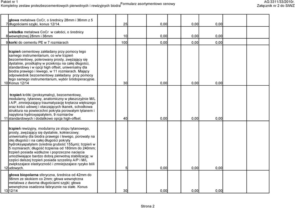 pomocy tego samego instrumentarium, co w/w trzpień bezcementowy, polerowany prosty, zwężający się dystalnie, prostkątny w przekroju na całej długości, standardowy i w opcji high offset, uniwersalny