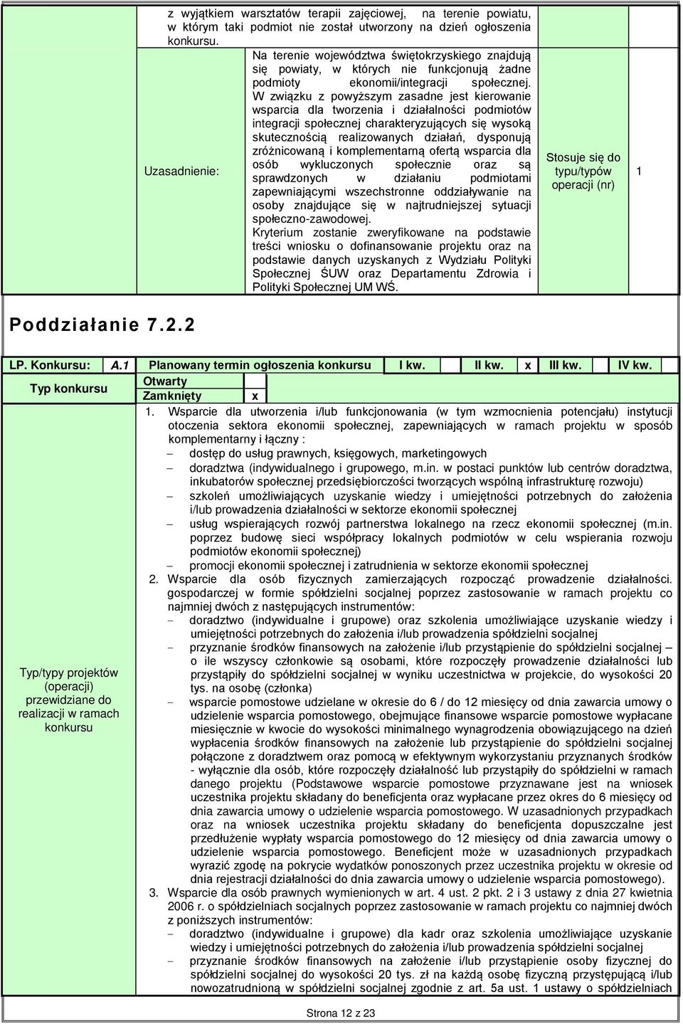 W związku z powyższym zasadne jest kierowanie wsparcia dla tworzenia i działalności podmiotów integracji społecznej charakteryzujących się wysoką skutecznością realizowanych działań, dysponują