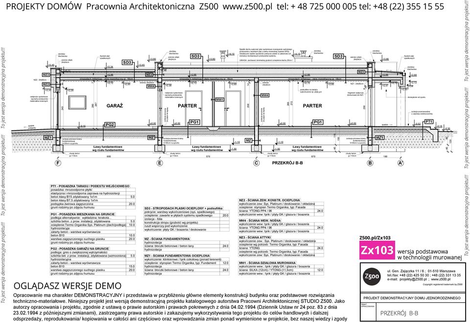 .. szlichta beton. z prow. instalacji, zdylatowana 5.0 ocieplenie:termo Organika Sys. Platinum (dach/podłoga) 10.0 hydroizolacyja beton 10 10.