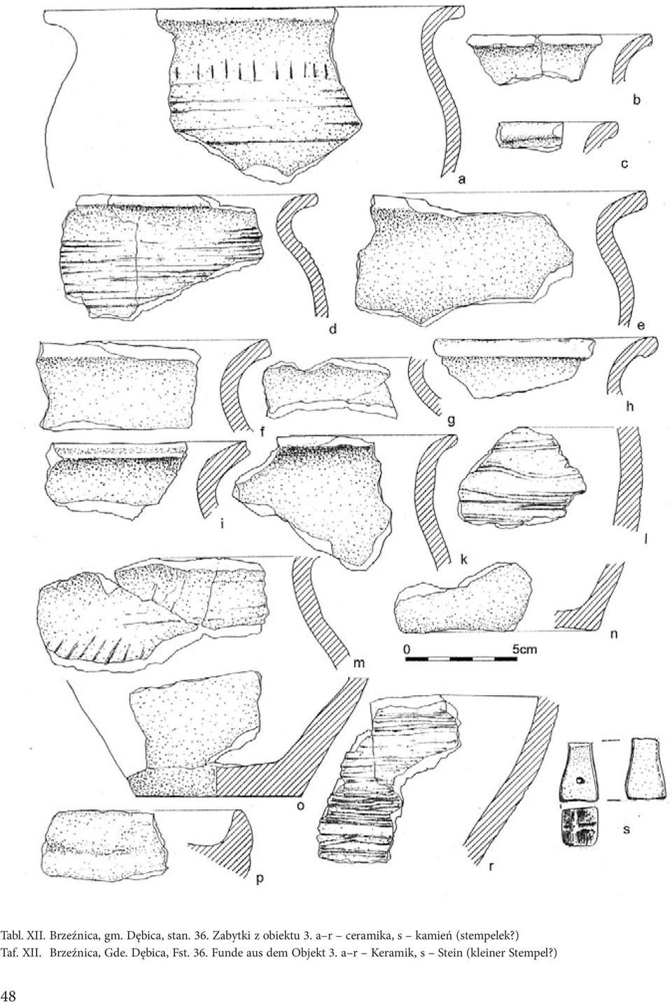 a r ceramika, s kamień (stempelek?) Taf. XII.