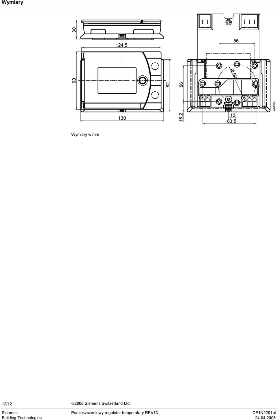 2206M01 Wymiary w mm 12/12