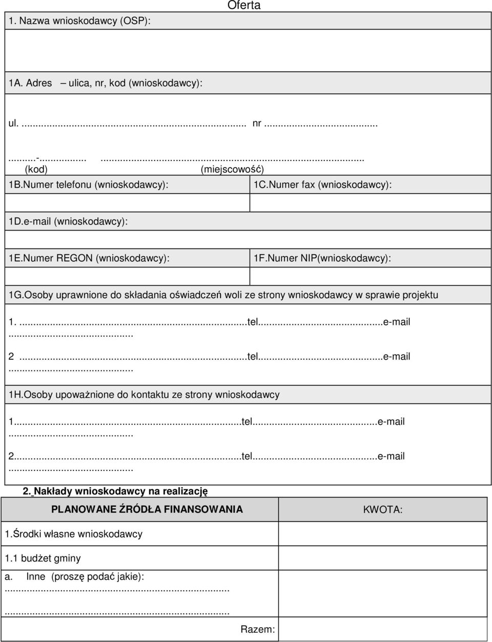 Osoby uprawnione do składania oświadczeń woli ze strony wnioskodawcy w sprawie projektu 1....tel...e-mail... 2...tel...e-mail... 1H.