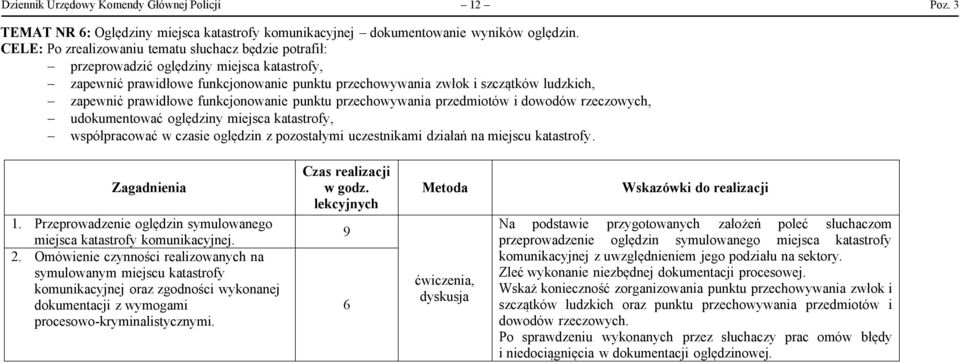 prawidłowe funkcjonowanie punktu przechowywania przedmiotów i dowodów rzeczowych, - udokumentować oględziny miejsca katastrofy, - współpracować w czasie oględzin z pozostałymi uczestnikami działań na