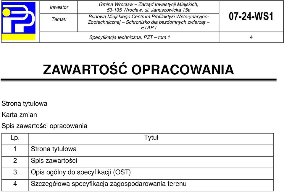 Tytuł 1 Strona tytułowa 2 Spis zawartoci 3 Opis ogólny do