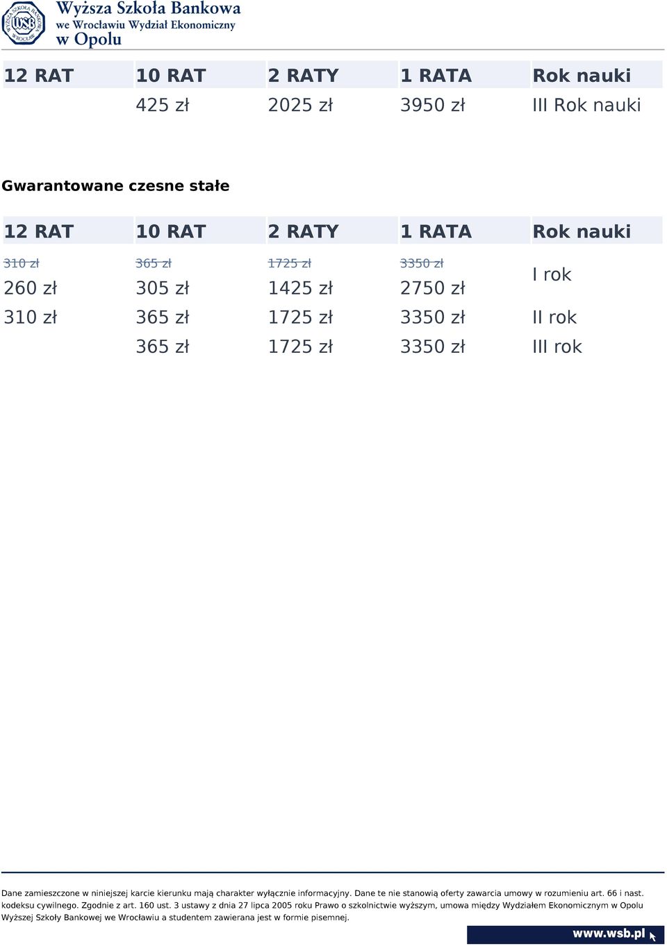 1 RATA 310 zł 365 zł 1725 zł 3350 zł 260 zł 305 zł 1425 zł 2750 zł