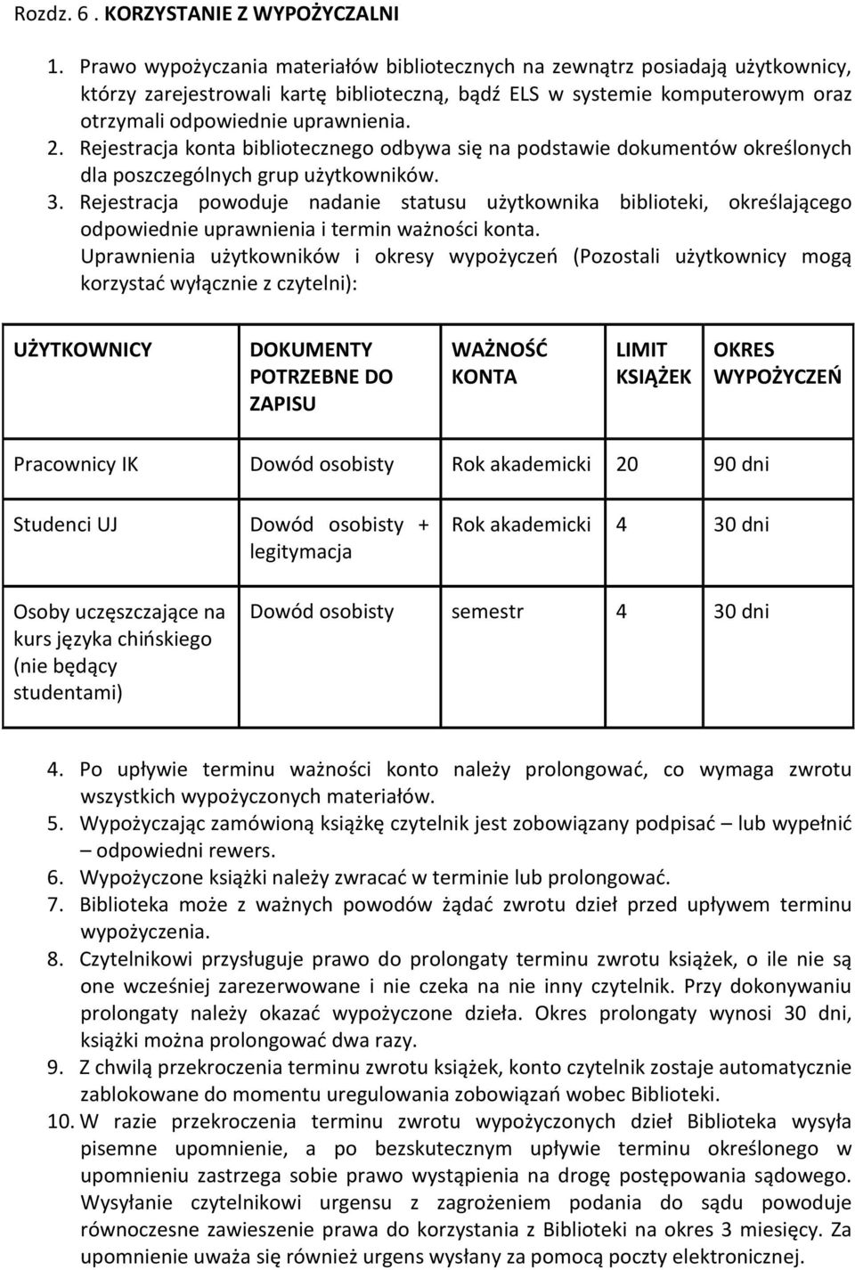 Rejestracja konta bibliotecznego odbywa się na podstawie dokumentów określonych dla poszczególnych grup użytkowników. 3.