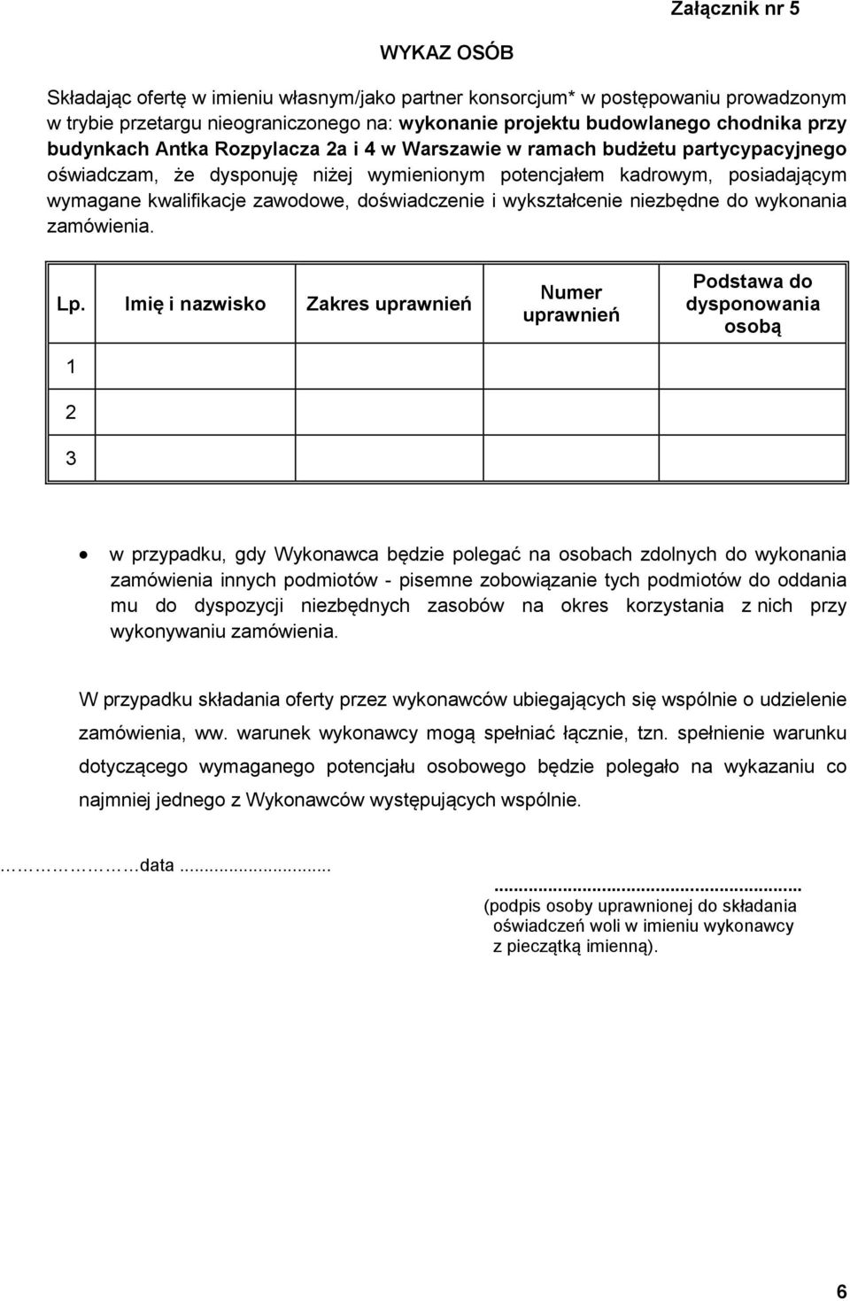 doświadczenie i wykształcenie niezbędne do wykonania zamówienia. Lp.