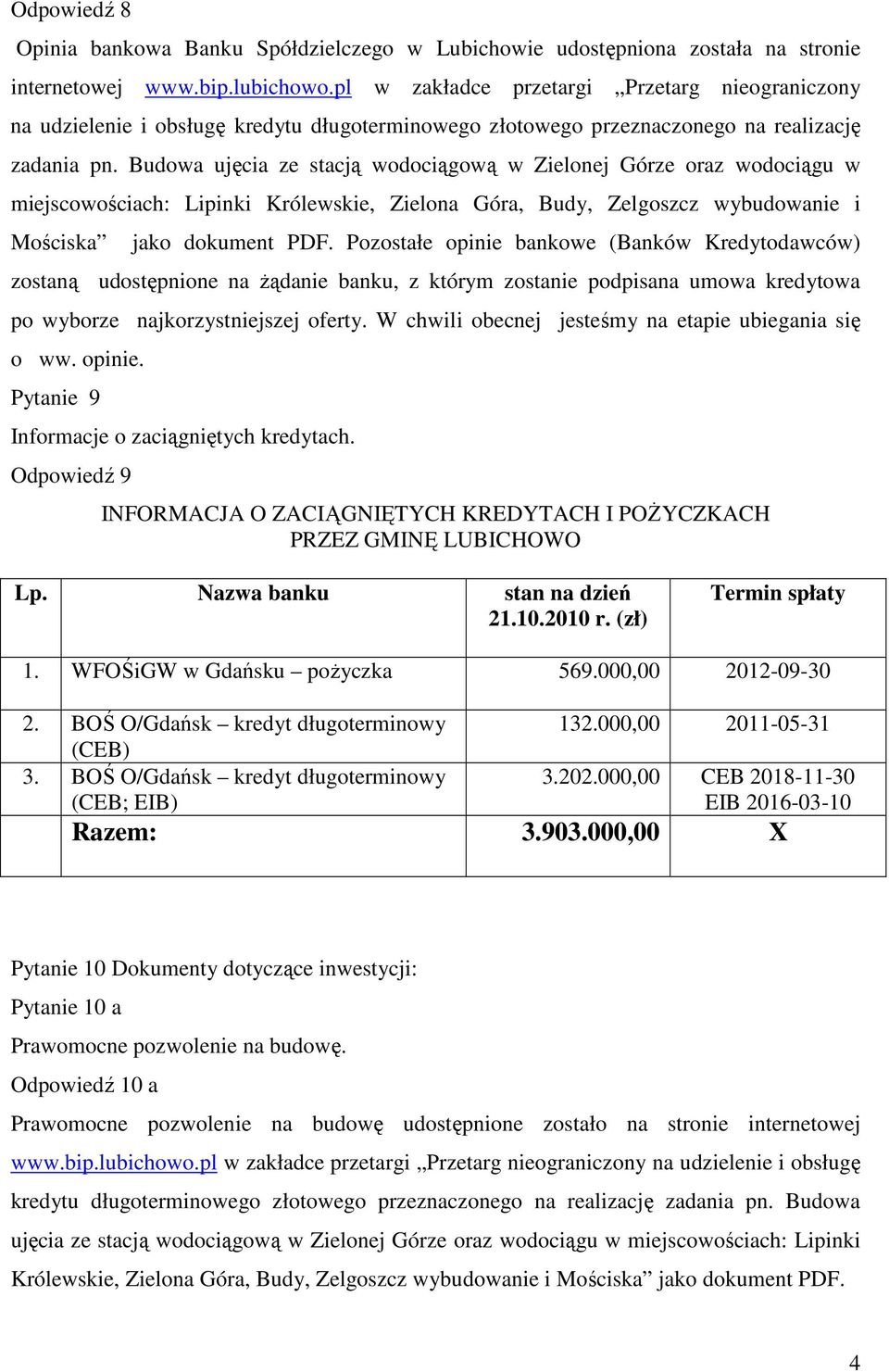 Budowa ujęcia ze stacją wodociągową w Zielonej Górze oraz wodociągu w miejscowościach: Lipinki Królewskie, Zielona Góra, Budy, Zelgoszcz wybudowanie i Mościska jako dokument PDF.