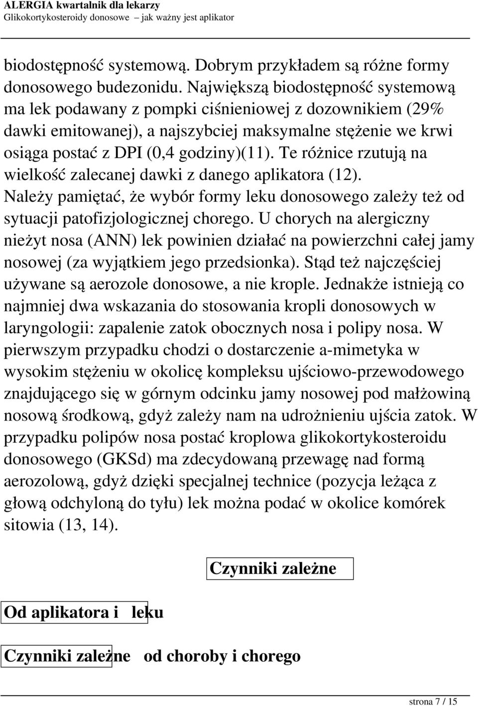 Te różnice rzutują na wielkość zalecanej dawki z danego aplikatora (12). Należy pamiętać, że wybór formy leku donosowego zależy też od sytuacji patofizjologicznej chorego.