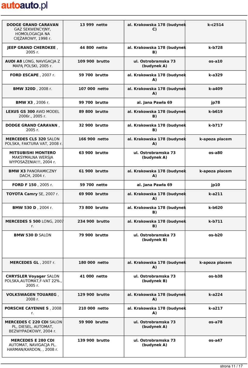 Krakowska 178 (budynek k-a329 k-a409 BMW X3, 2006 99 700 brutto al.